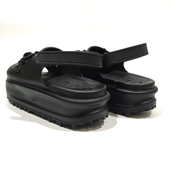 GUCCI HORSEBIT PLATFORM SANDALS -BLACK RUBBER -WOMEN’S US 9 -NEW - Picture 5 of 9